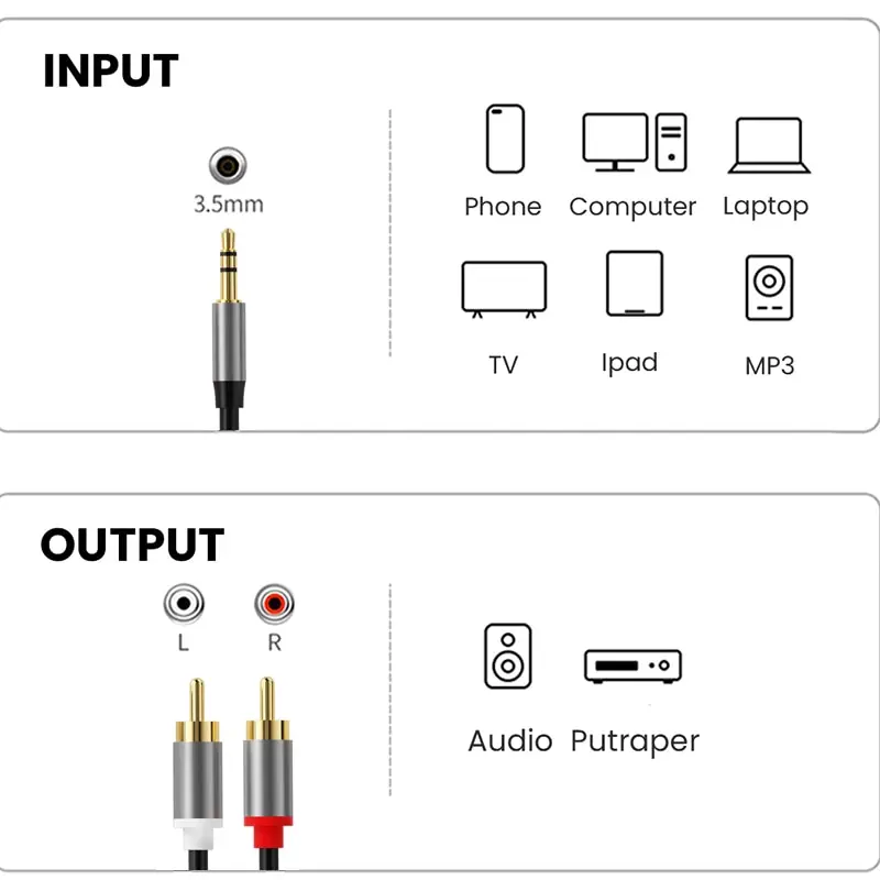 High-Quality 3.5mm to RCA Gold-Plated Audio Adapter Cable