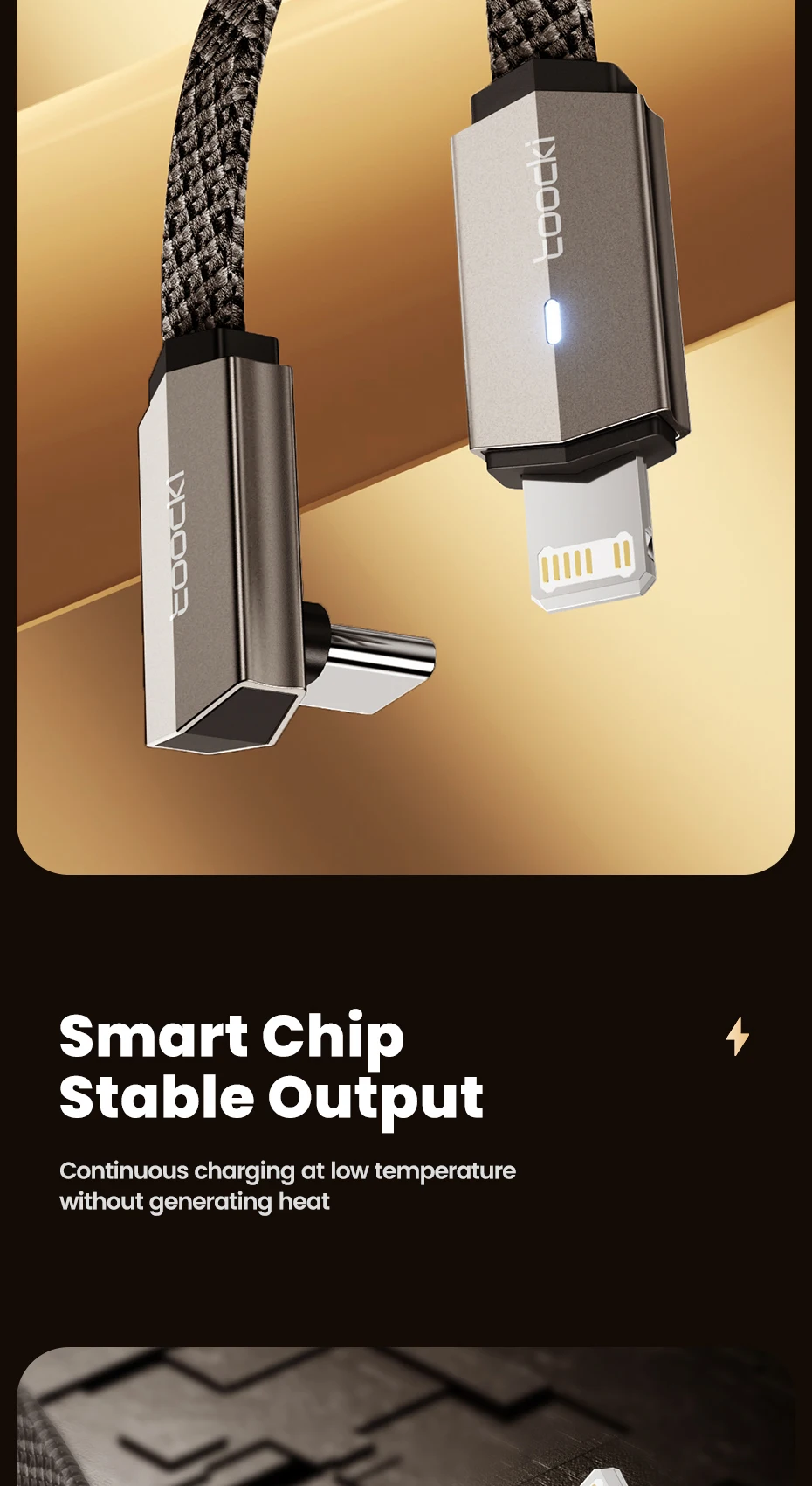 Toocki USB-C to Lightning 90° Charging Cable 20W with LED