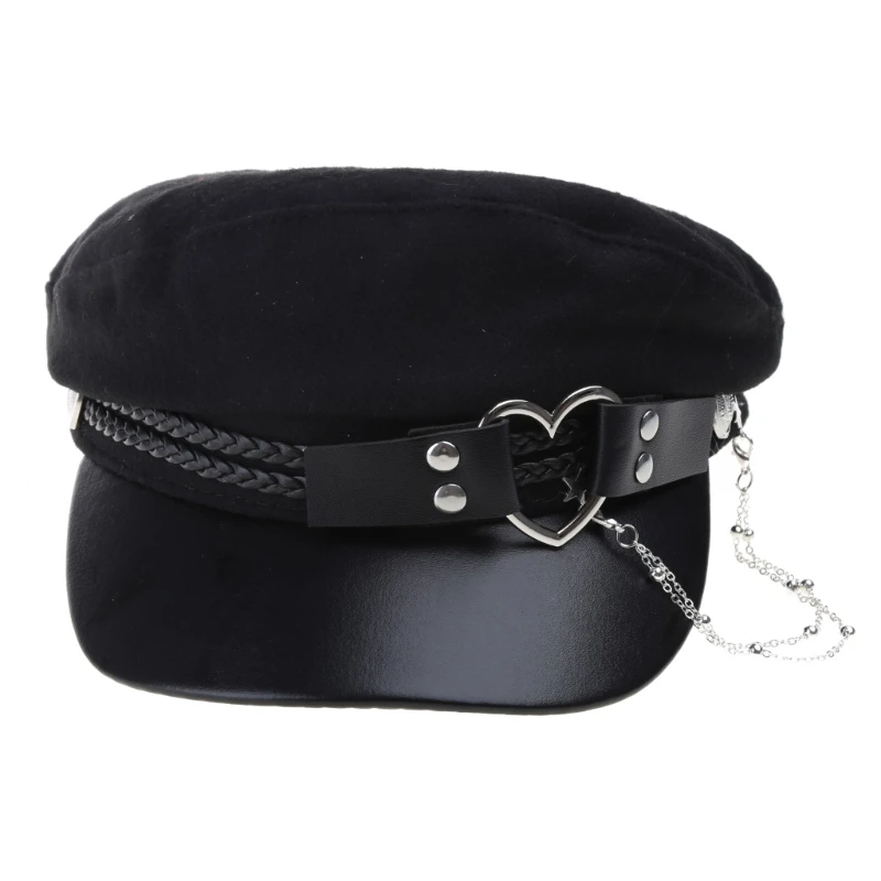 Lolita Girls Felt Beret Cap with Love Heart Buckle Belt Women Fashion Tassel Chain Octagonal Adult Teens Party Cosplay_voghion.com
