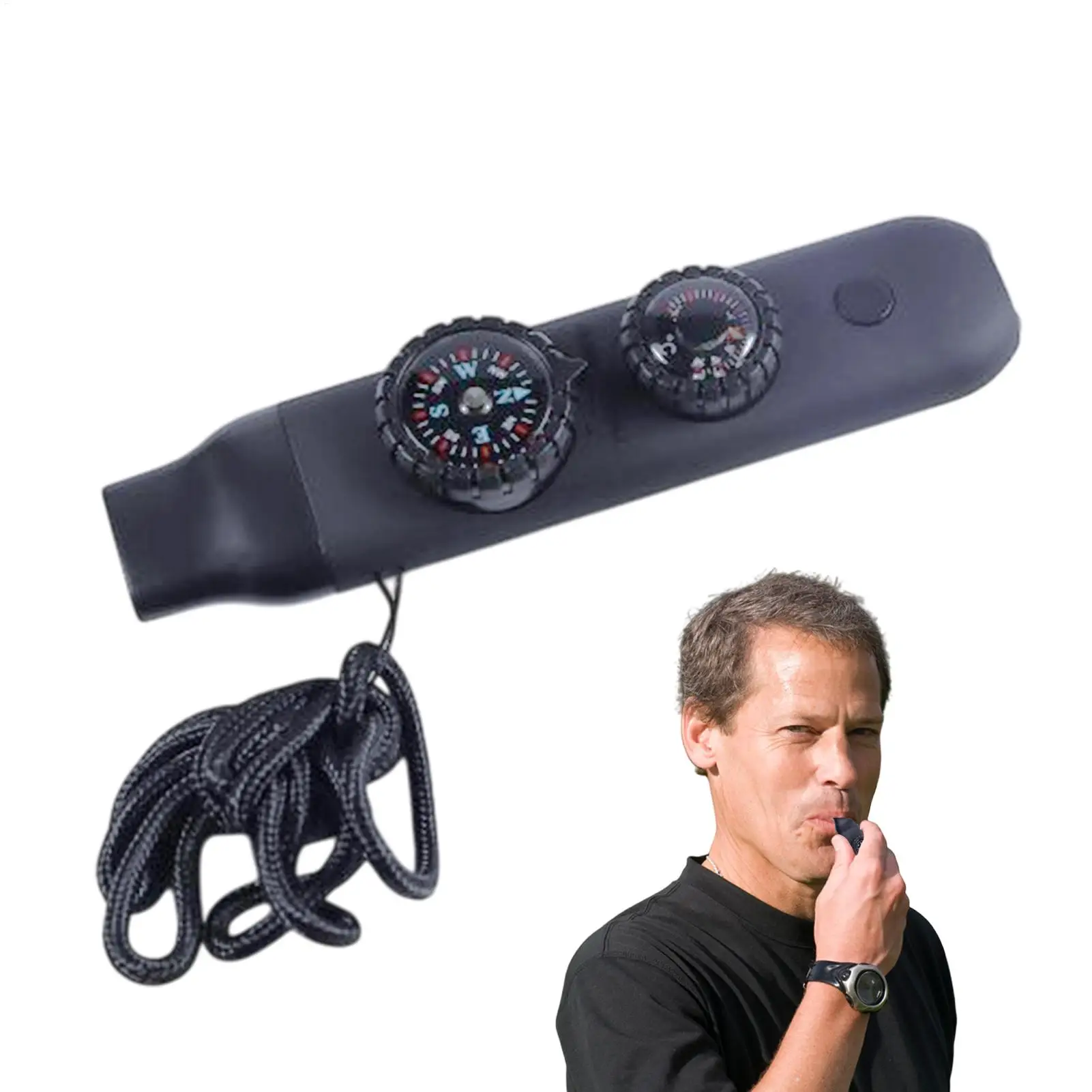 Survival Whistle with Compass Loud Sound Survival Whistle with Light Mountaineering Hiking Safety Gear with Temperature Gauge