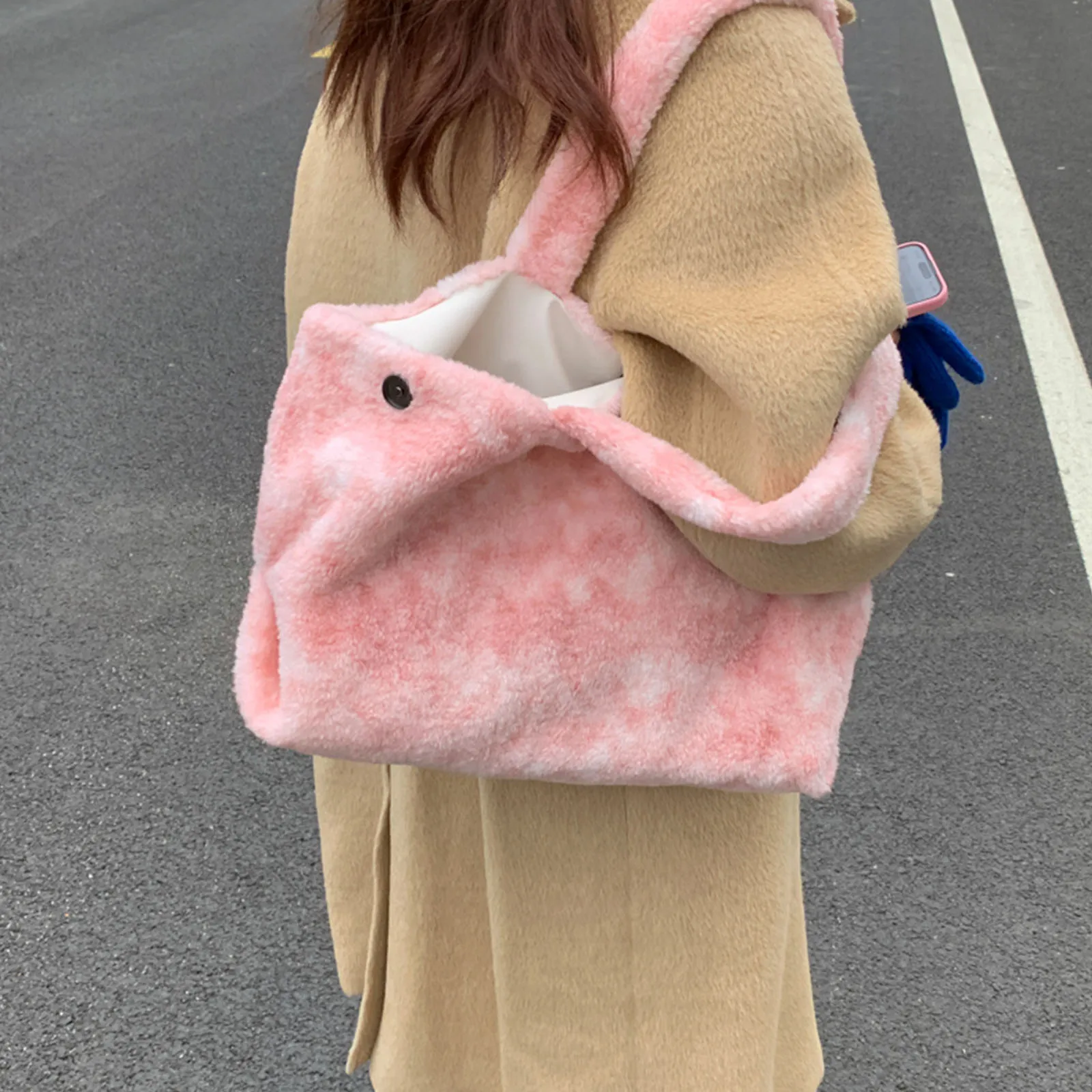 Women Girls Plush Single Shoulder Handbag Underarm Handbag Large Capacity Tote Bag for School Work Daily Use