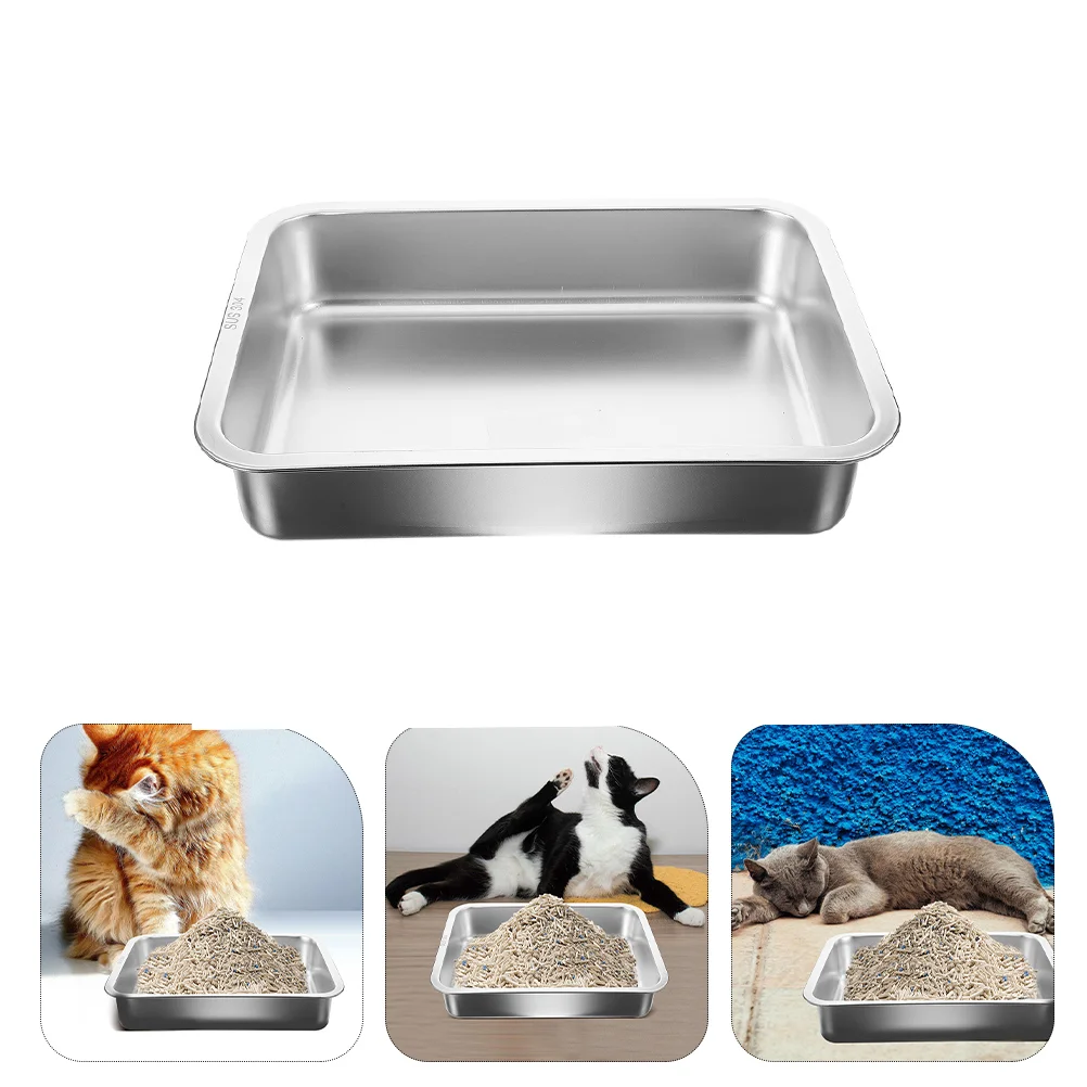 

Stainless Steel Cat Litter Box Rabbit Tray Shallow Pet Toilet Household Supply Large Capacity Open Type Boxes Kitten Clean