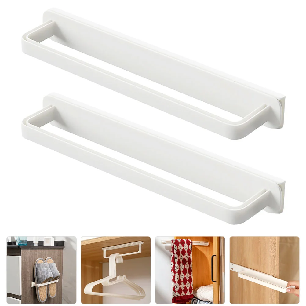 

2 Pcs Sliding Rack Towel Bar Adhesive Closet Cupboard Hand Abs Bathroom Toilet Paper Holder Hanger