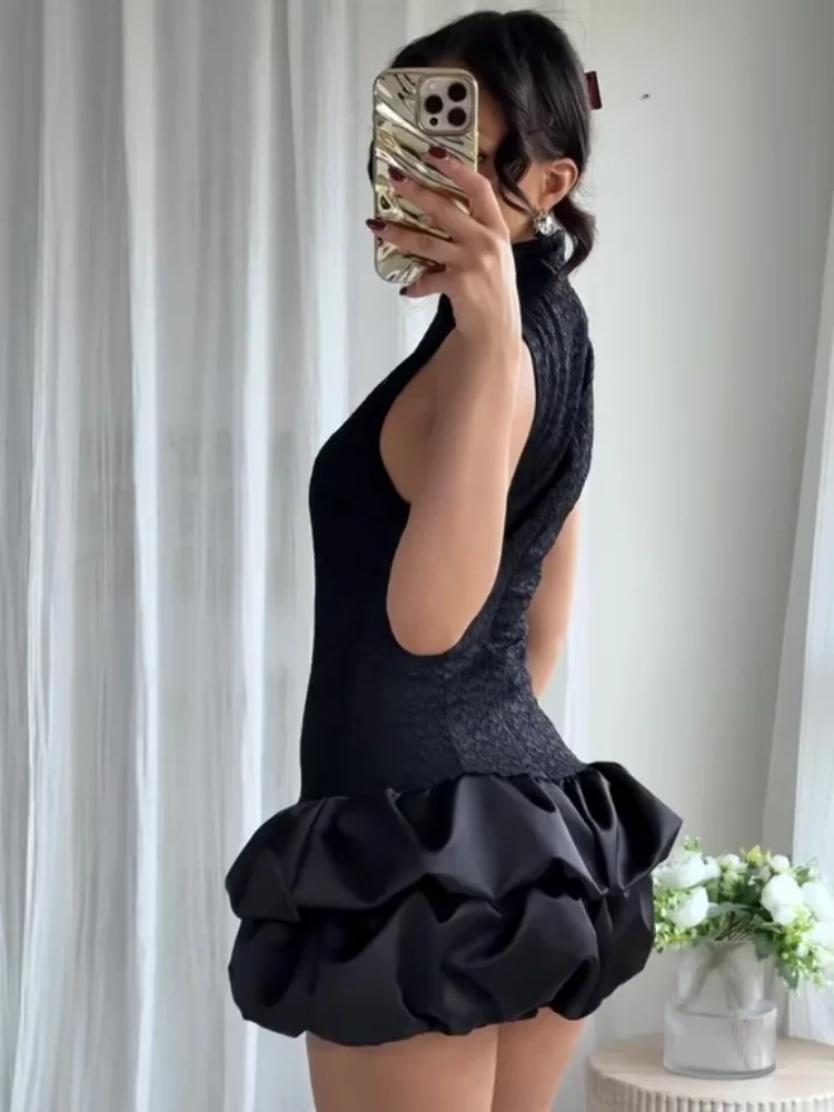 Elegant Y2K Sleeveless Backless Mini Dress with Ruffled Hem