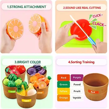 Fruit bucket, cutting and joy toy, vegetable simulation, children's play, kitchen, baby food, vegetable cutting, kitchen utensil 4