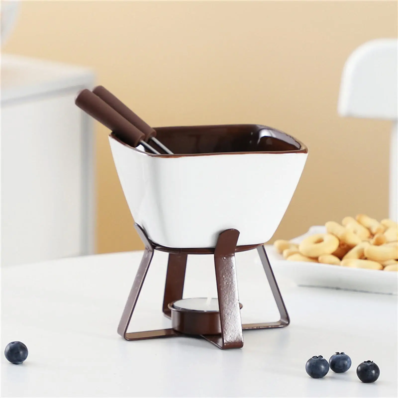 Creative Ceramic Hotpot Cheese Melting Insulated Pot Chocolate Hotpot Ice Cream Pot Circular Chocolate Stove Cooking Fondue