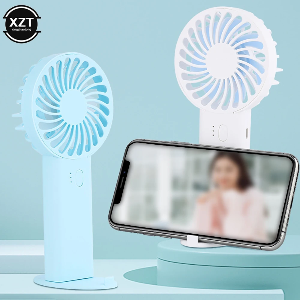 Handheld Mini Electric Fan Portable USB Rechargable Desktop Cooling Fan 3 Gears Adjustable Office Home Cooler With Phone Holder