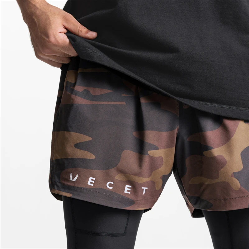 Jogger Gym Exercise Men's Sports Pants Quick Dry Men's Shorts Double Layer 2 In 1 Lined Tight Crop Pants Printed Shorts