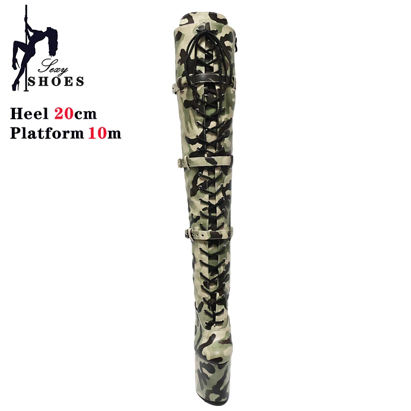 Winter Long Boots for Women 20CM/8Inch Camouflage Sexy Over-the-Knee Boots Pole Dancing Shoes High Boots Large Size Party Shoes