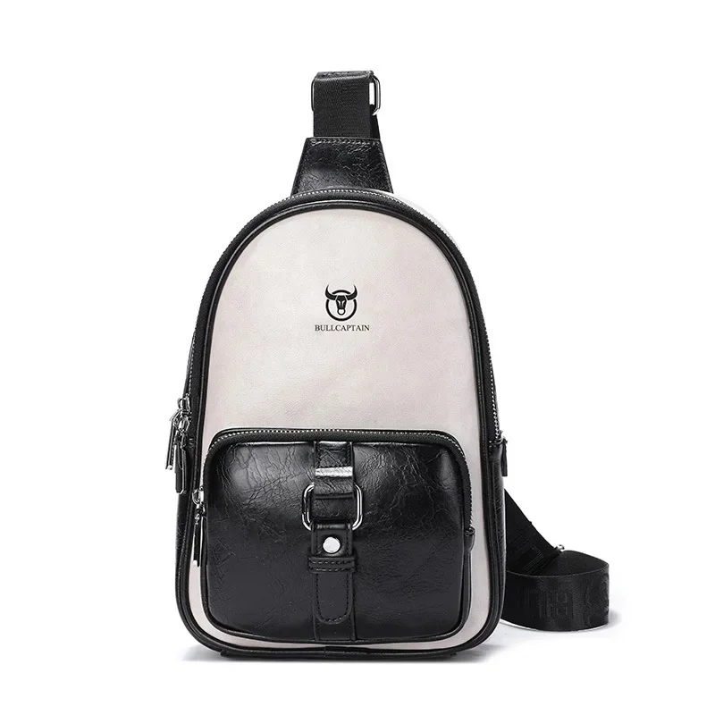 

New Men's chest bag black and white color-block crossbody bag top silicone leather Men's Shoulder Bag Waterproof small backpack