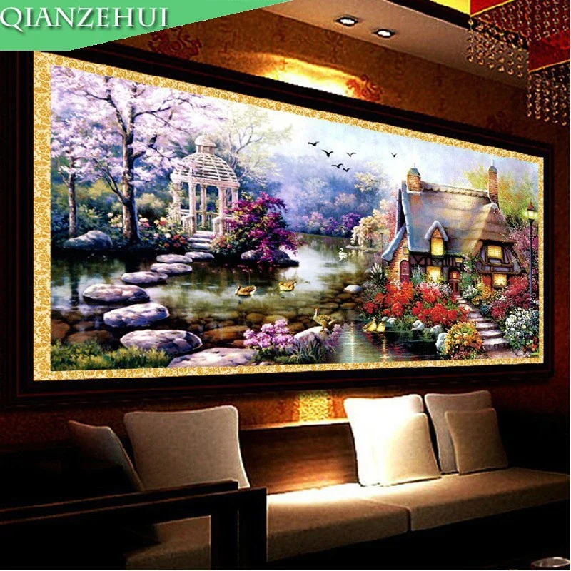 Cross stitch kit QIANZEHUI Needlework DIY dream house cross stitch Sets for embroidery kits small house garden home decro Counted Cross-Stitch