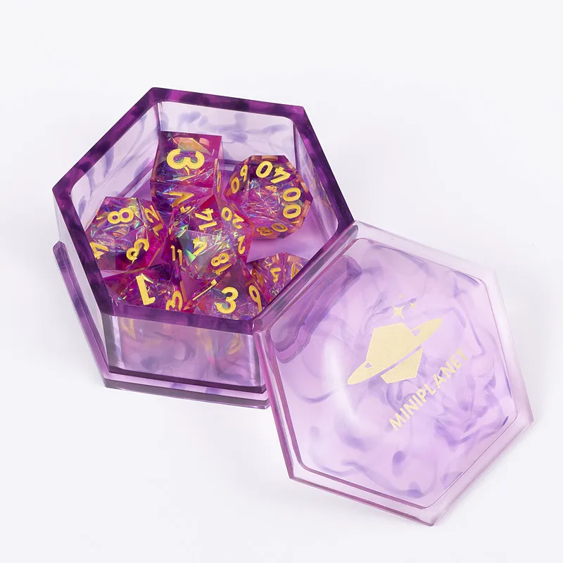 

MINI PLANET 9*8*4cm Hexagonal Resin Dice Box D&D Colored Dice Box Custom Wholesale Unique Design Dice Storage Box DND 10pcs