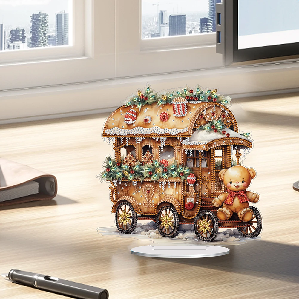 Wooden Diamond Art Table Decor Christmas Crystal Painting Desktop Kit DIY Diamond Painting Desktop Decor Gift for Christmas