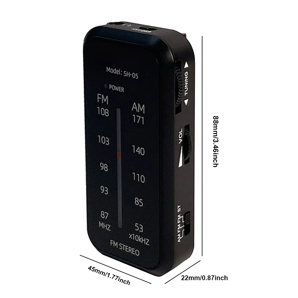 SH-05 Portable AAA Battery Operated Radio Pocket Mini AM FM Stereo Radios With Back Clip & Headphones For Walking Hiking Camping