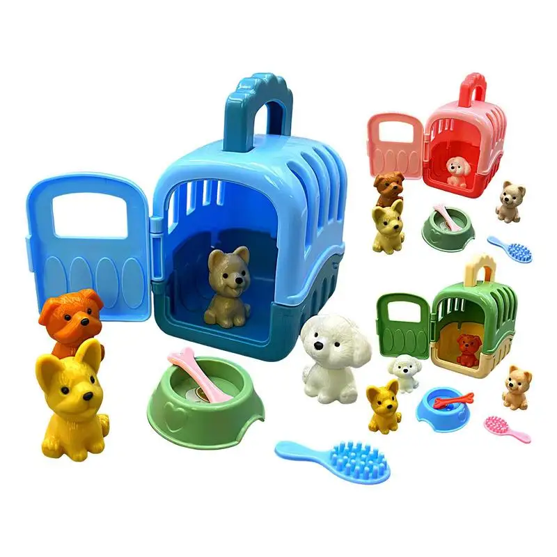 Dog Pretend Toys For Kids 8pcs Dog Cage Pretend Set Role Play Grooming Toys Puppy Carrier Toy Play Set For Ages 3 Bo