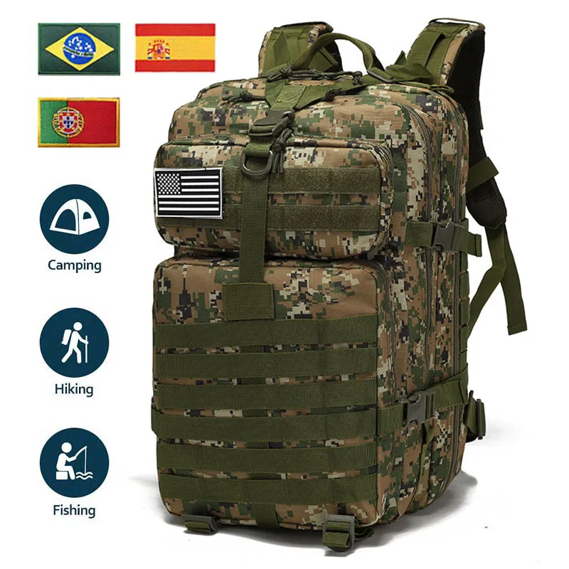 

Армейский тактический рюкзак для мужчин, вместительная сумка для кемпинга в стиле милитари, походные сумки зеленого цвета с принтом джунглей и нашивкой с флагом, 30 л/50 л