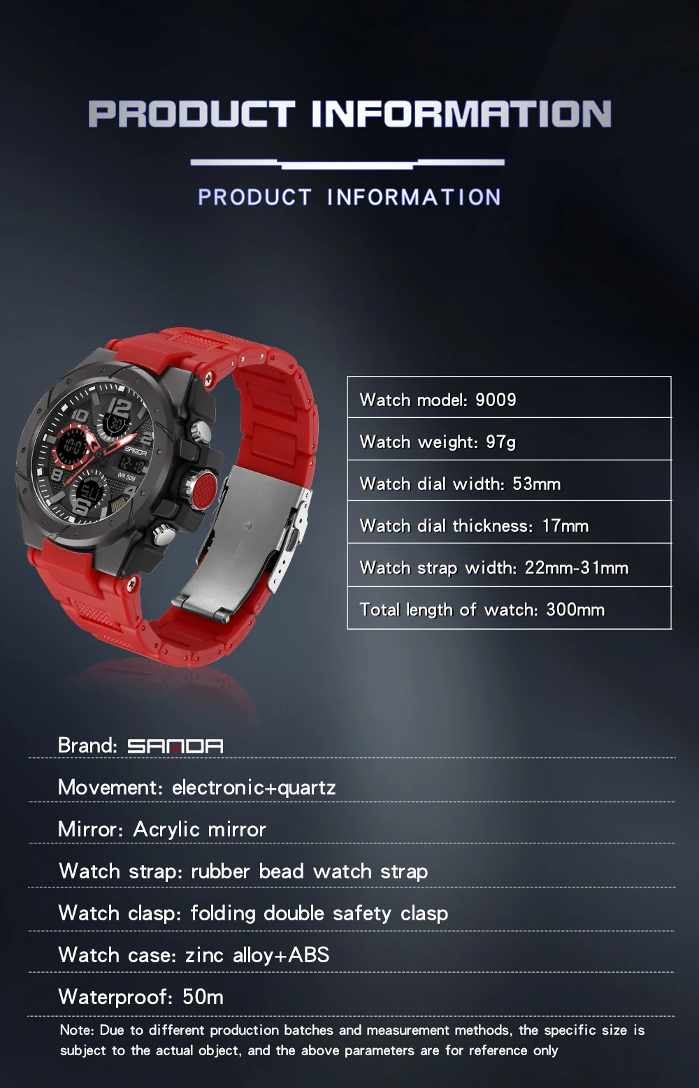 Sport Watch Men Waterproof Dual Display Watch 9009 SANDA Top Luxury Watches Men Military Army Mens Watch Relogio Masculino 2023