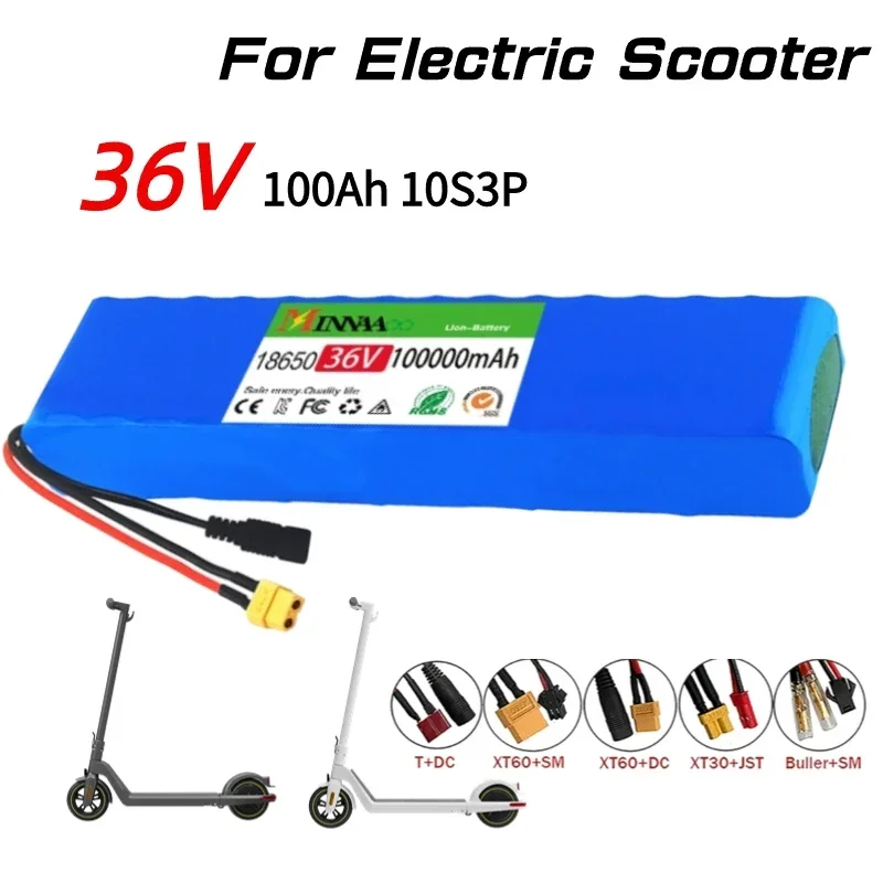 

10S3P 36V 100Ah Replacement Lithium Battery Pack 100 Watt 20A BMS T XT60 Plug for Xiaomi Mijia M365 Electric Bicycle Scooter