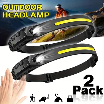 LED Sensor Headlamp Built-in Battery USB Rechargeable COB Head Flashlight Headlight LED Head Torch Camping Fishing Search Light