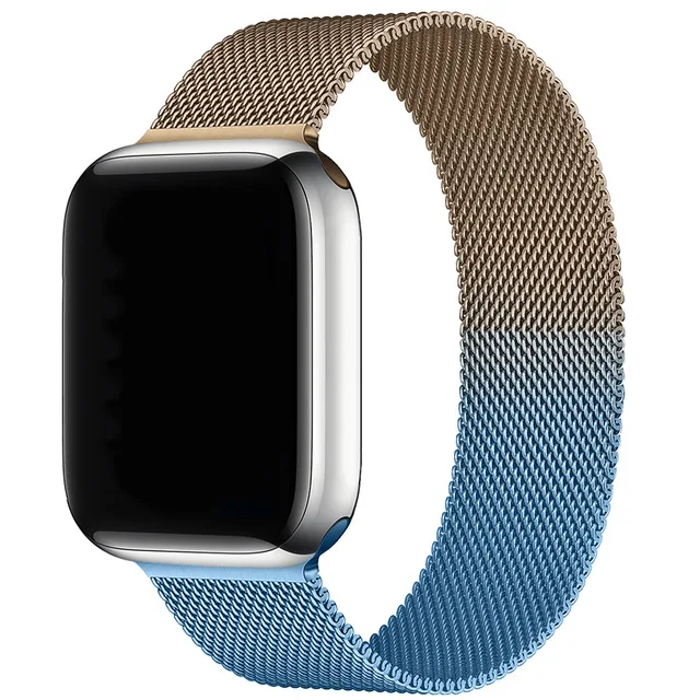 Magnetic Band Compatible with Apple Watch 45mm 44mm 42mm Adjustable Milanese Clasp Loop Strap for iWatch Series 7/6/5/4/3/2/1 SE Gradient Gold Blue