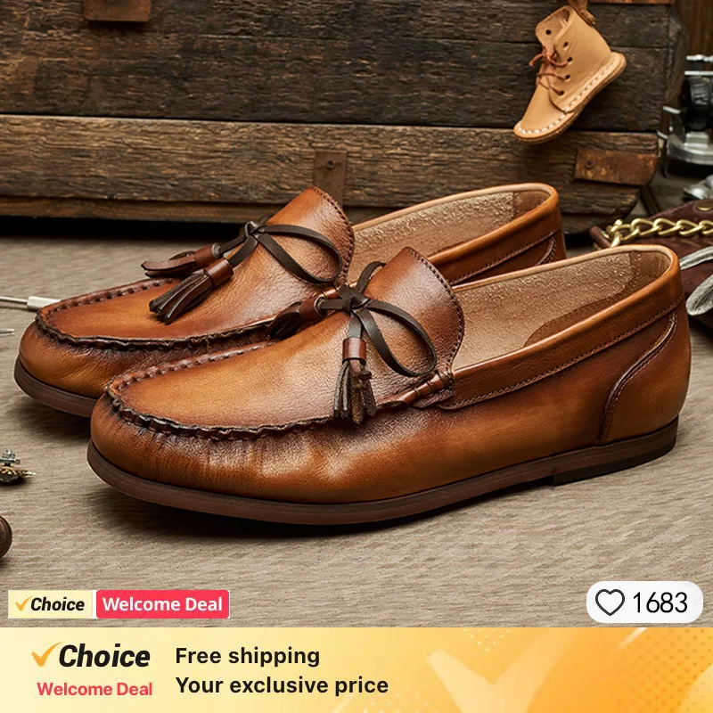 

Round Toe Head corium Brown Moccasins Bowknot Comfy Flats Shoes Holiday Men Bow Knot Slip On Soft Driving Loafers