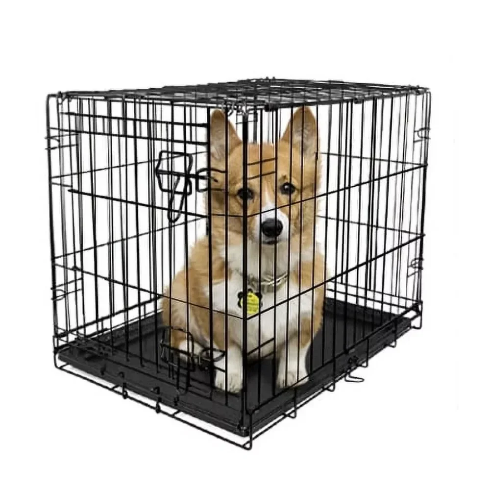 

Single-Door Folding Dog Crate With Divider Small Animals Houses and Habitat Medium Doghouse 30” Niche for Outdoor Dog Kennell