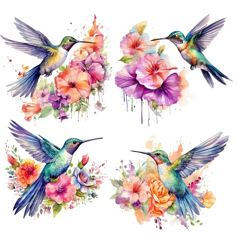 Flowers Humming Bird Watercolor Wall Sticker Toilet Lid Decal Door Sticker Removable Self-Adhesive Decor Household Stickers S321