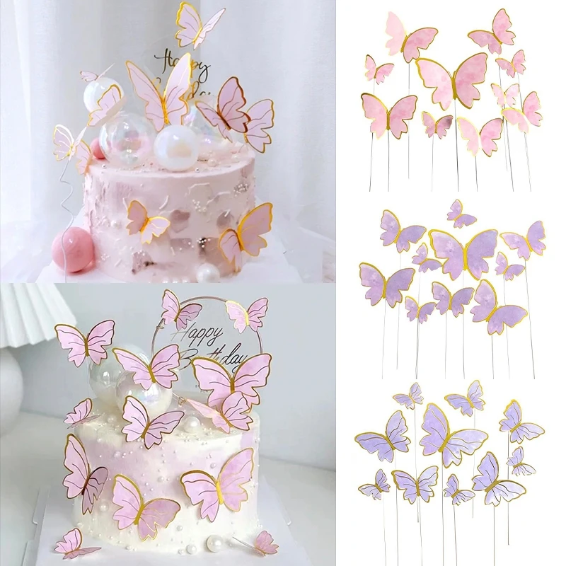 1Set Butterfly Cake Decoration Party Supplies Diy 3D Butterfly Cake Topper Decorative Birthday Wedding Cake Insert Accessories