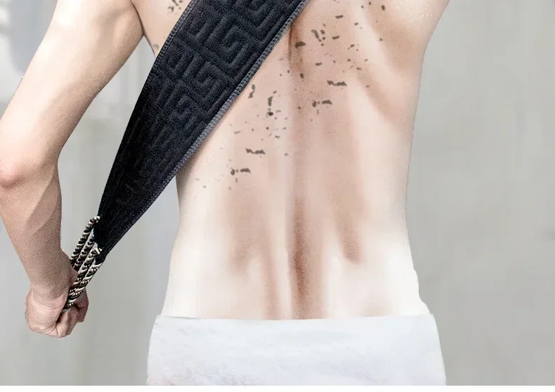 Description Picture 3 of item1pc Back Scrubbing Towel Dual Sided Durable Exfoliating Body Towel Back Strap Unisex Detox Mud Back Scrub Extended Bathing Towel