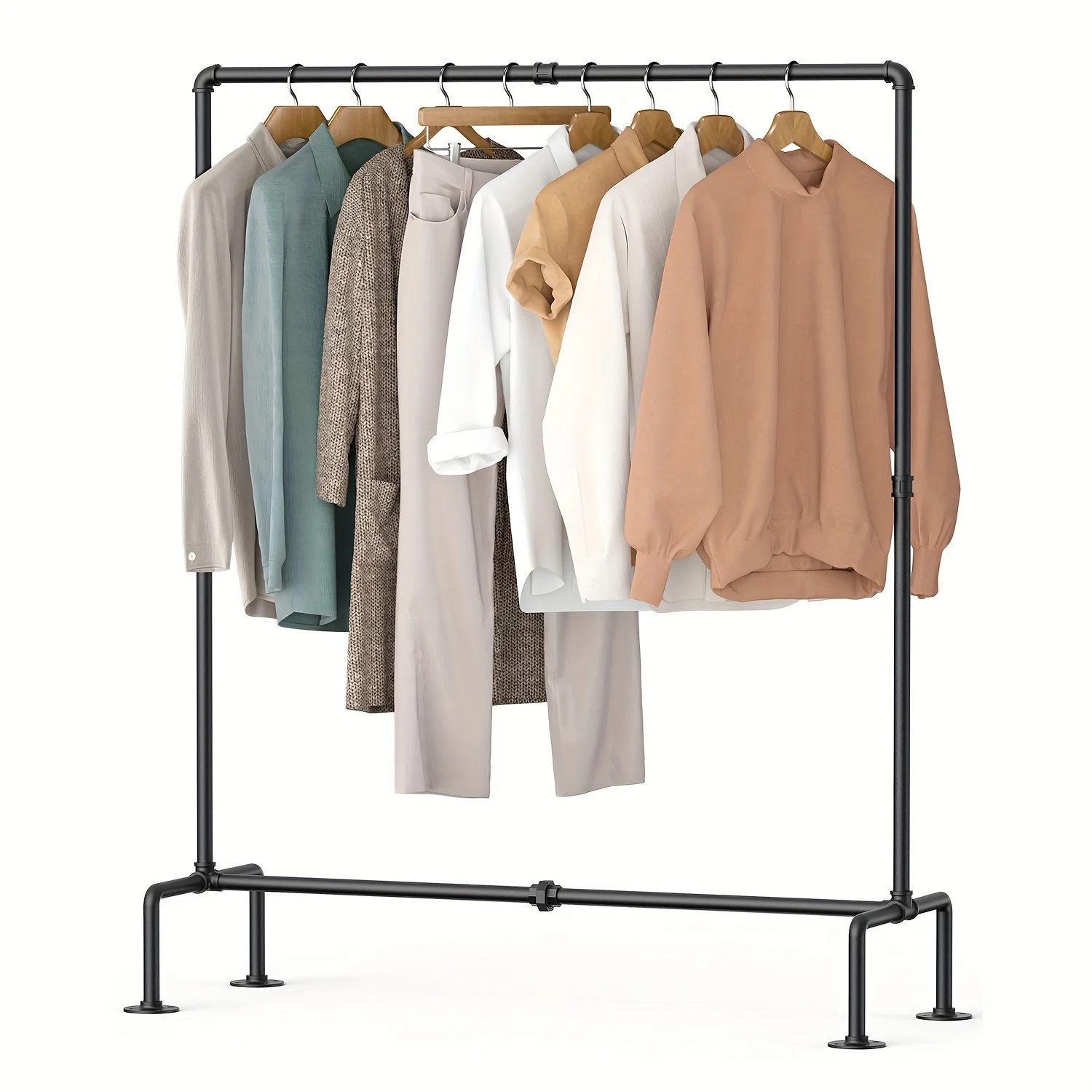 

1pc Industrial Pipe Clothing Rack Free Standing, Heavy Duty Clothes Rack With 4 Stable Feet For Garment Storage Display, Clothes