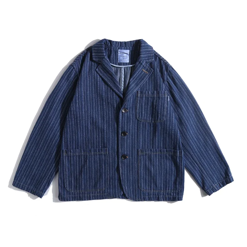 Blazer Men Japanese Harajuku Streetwear Fashion Vintage Loose Casual Denim Suit Blazers Cargo Jacket Cityboy Jeans Coat Male