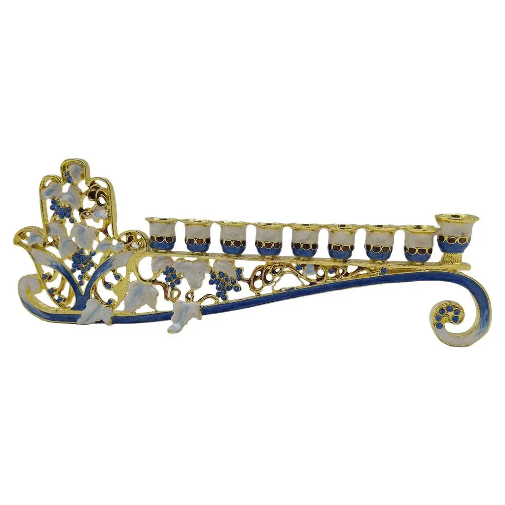 Hanukkah Hand Painted Enamel Menorah Candelabra Chanukah Temple Candlesticks 9 Branches Candle Holder