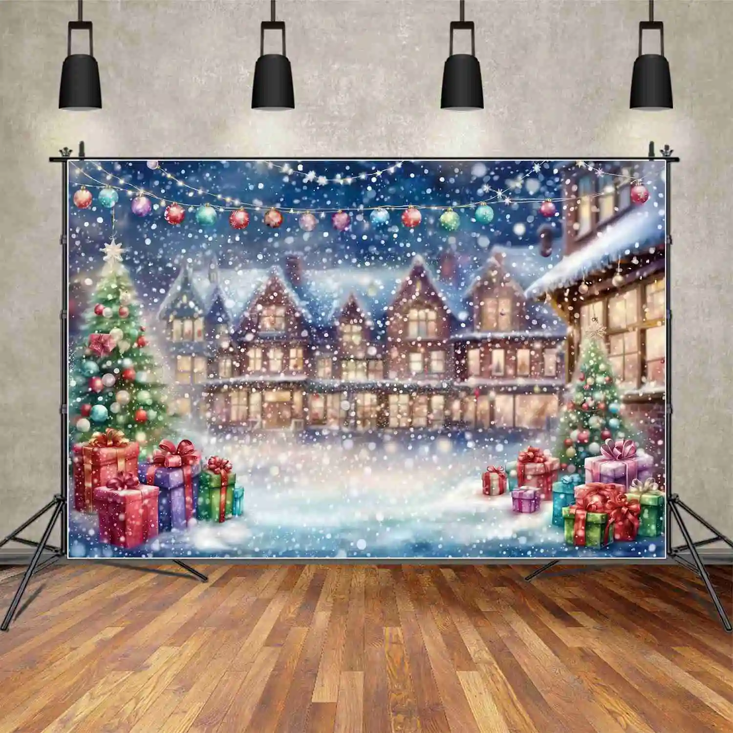 Moon.Qg Christmas Photography Sfondo Winter Nevicata Scenario Regalo All'Aperto Ball House Custom Child Photobooth Sfondo Puntelli