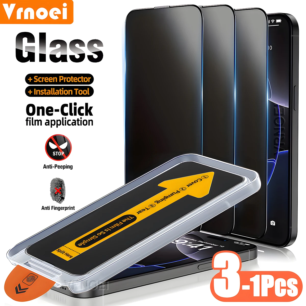 3-1 pezzi protezione schermo privacy installazione senza polvere per iPhone 16 14 13 12 11 15 17 Pro Max protezione schermo in vetro anti-spia