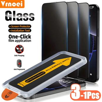 3-1 pezzi protezione schermo privacy installazione senza polvere per iPhone 16 14 13 12 11 15 17 Pro Max protezione schermo in vetro anti-spia