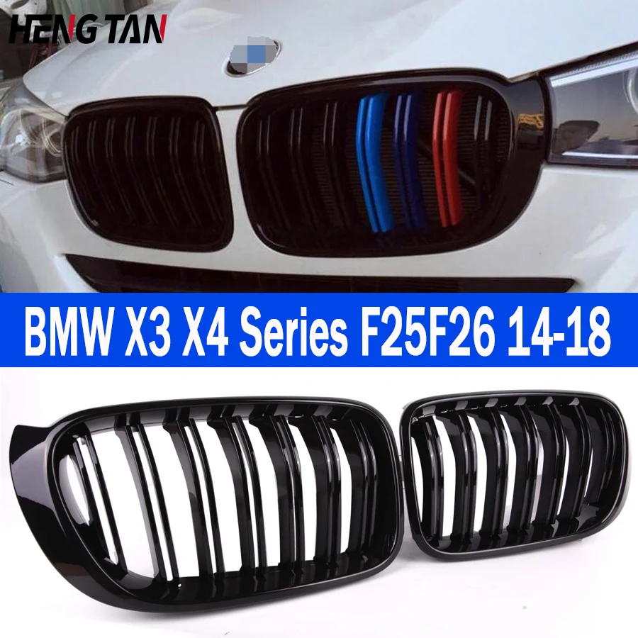 

For BMW X3 X4 F25 F26 2014-2018 Car Styling Bright Black ABS Grill Front Bumper Middle Grille Frame Grill Mesh Cover Body Kit