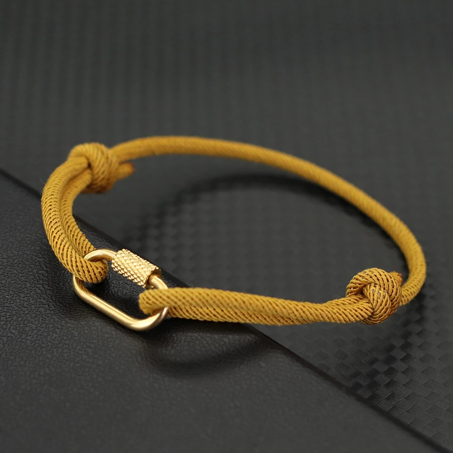 Gold Color Stainless Steel Men String Bracelet with Mountaineering Buckle