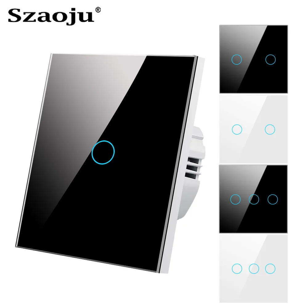 Szaoju Interruptor de Toque Interruptores Sensor Luz da ue Vidro Cristal Led Botão Painel Energia Ac100240v Gang Lâmpada Parede Interruttore
