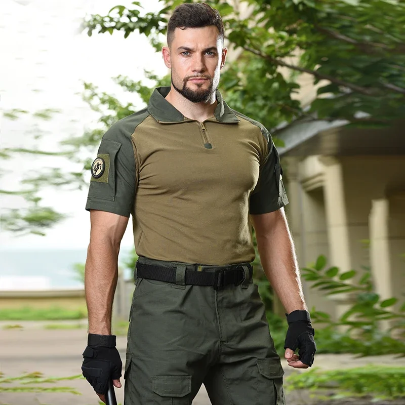 Summer Men's Camping Shirt Tactical T-Shirts Camouflage Hunting Short Sleeve Airsoft Fishing Tees Combat Hiking Shirts Male