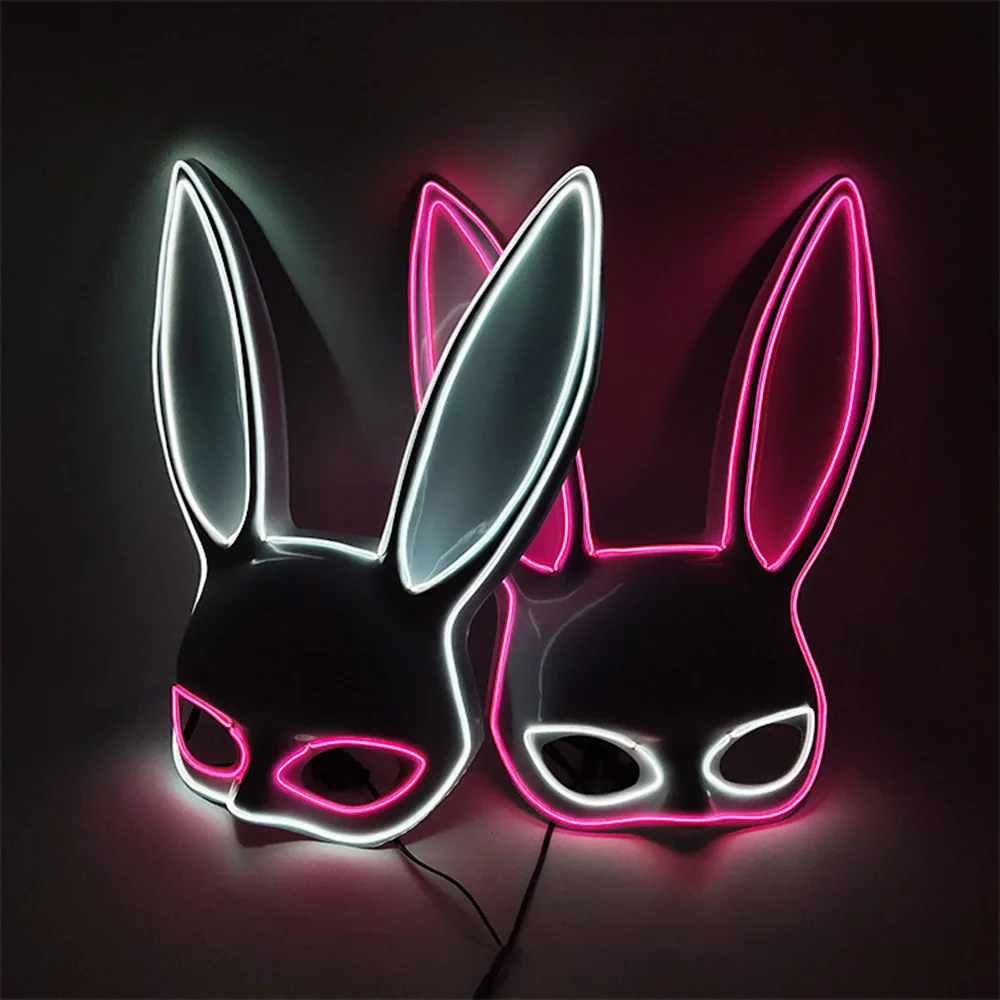 

Glowing Bunny Mask Half Face Rabbit LED Mask Birthday Wedding Party Makeup Props