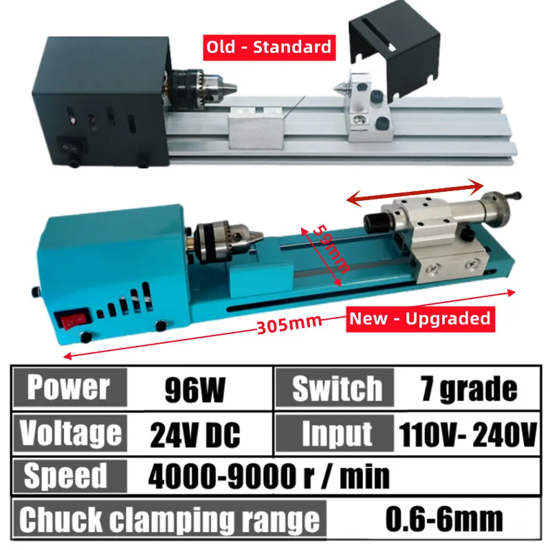 Upgraded Woodturning Lathe with Active Tail 110V-240V Mini Wood Lathe Machine Adjustable Rotary Tool 7-Speed Power Supply wood lathe tool wood lathe