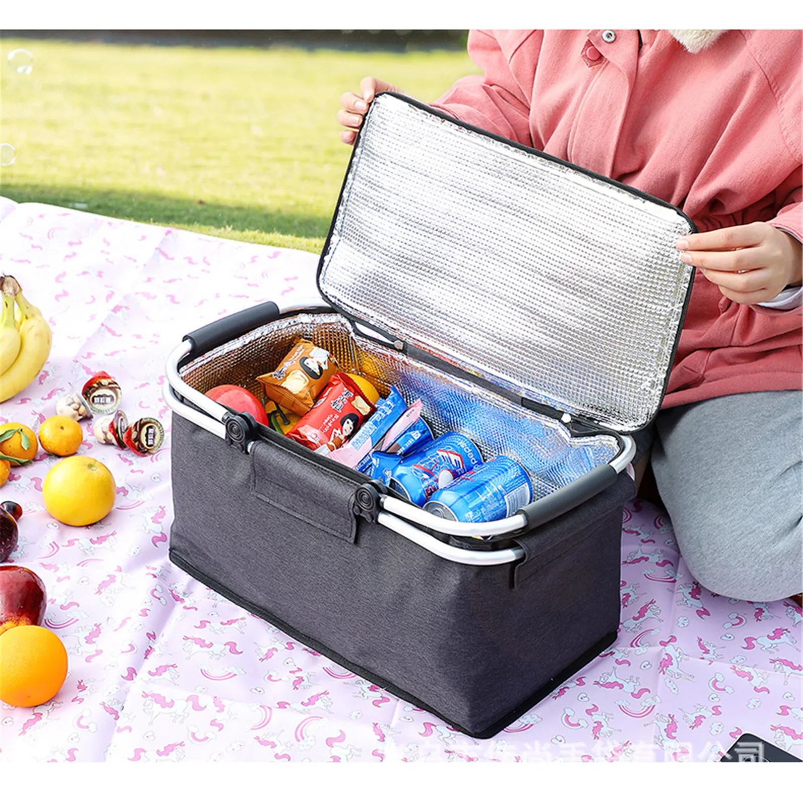 Insulated Picnic Basket Portable Collapsible Grocery Bags Leakproof Cooler Bag Basket With Handle Large Capacity Camping Travel