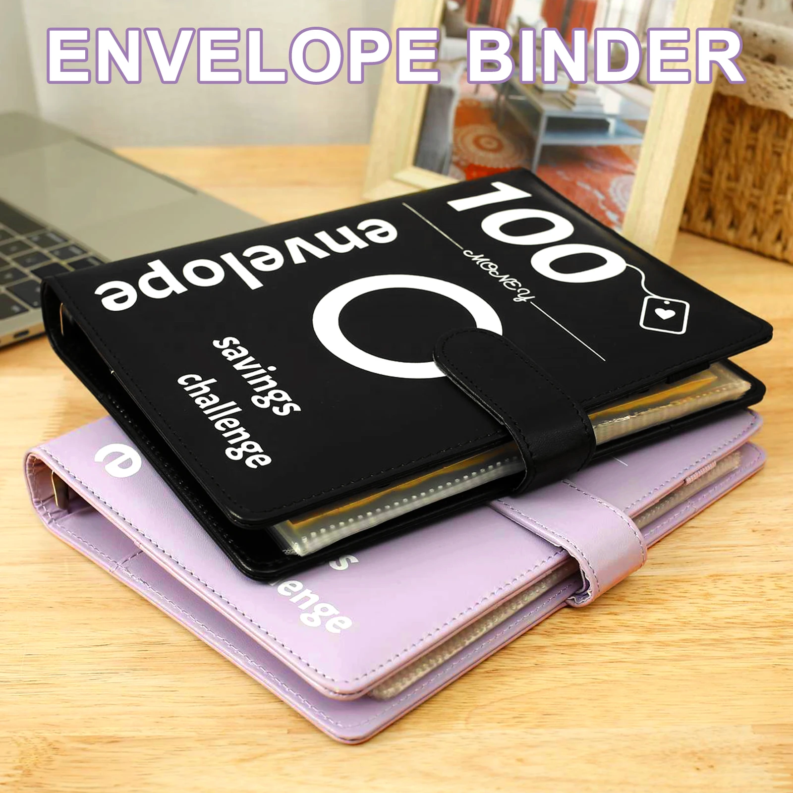 

100 Envelope Challenge Binder Reusable Leather Budget Binder Book with Cash Envelopes Stickers Portable Money Organiser Binder
