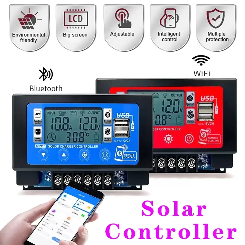 30A 60A MPPT Solar Controller 12V 60V Bluetooth WIFI Embedded Snap-on Energy Storage Panel Battery Smart Regulator LCD Display solar controller