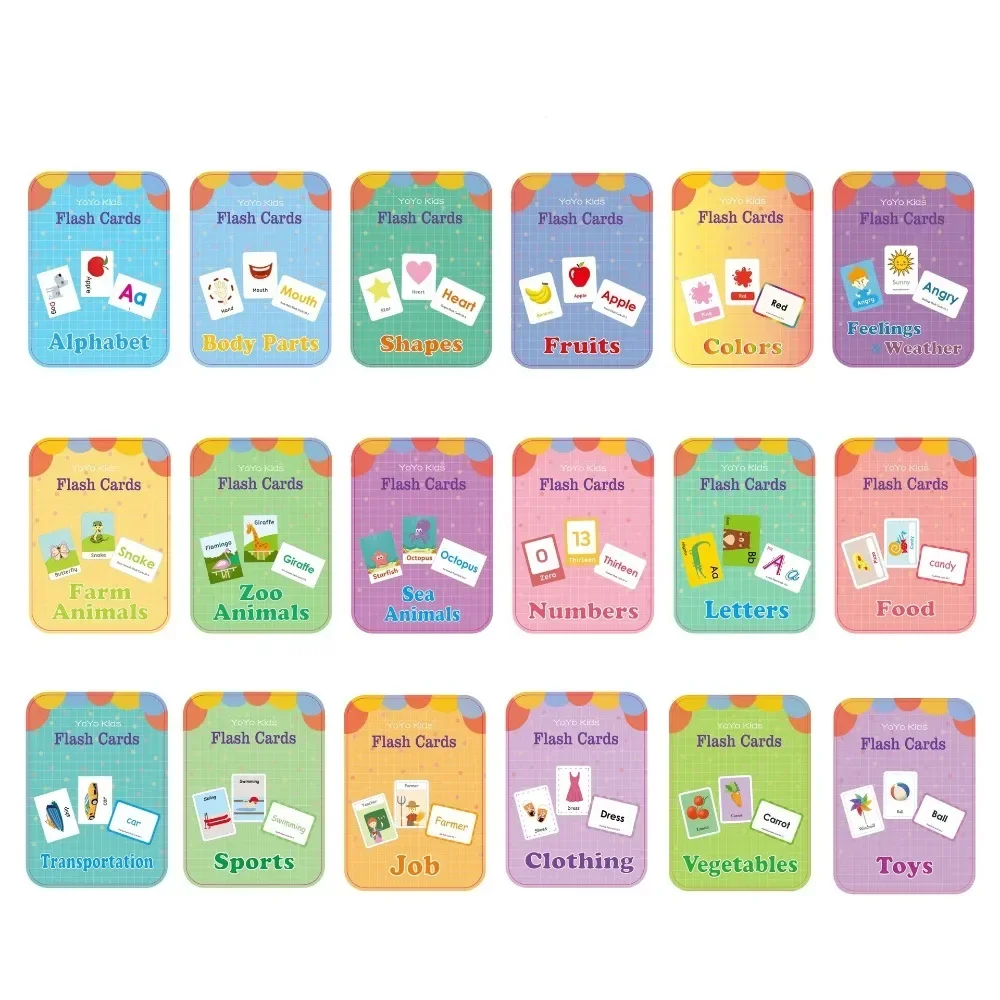 Baby Montessori Learn English Word Card Toddler Flashcards ABC Numbers Fruit Animal Body Educational Enlightenment Card for Kids 3