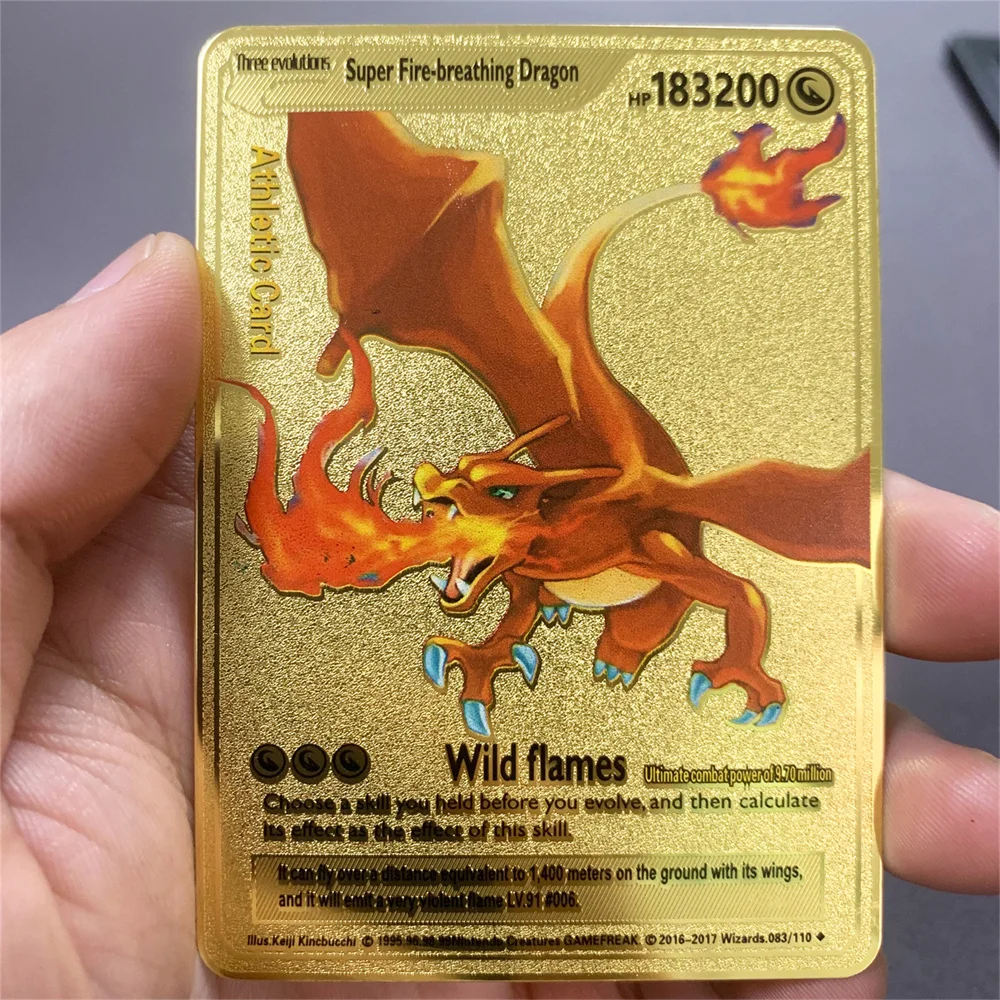 thumbnail image 1 of Metal Card 10000 Points Pikachu Charizard Arceus Card Golden English Mewtwo Vmax GX Anime Collection Battle Cards Gifts, 1 of 5