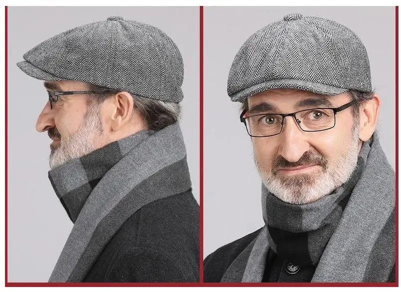 Winter Cotton Father Vintage Beret Hat Men Director Painter Hat Newsboy Cap Herringbone Octagonal Caps Petten Hot