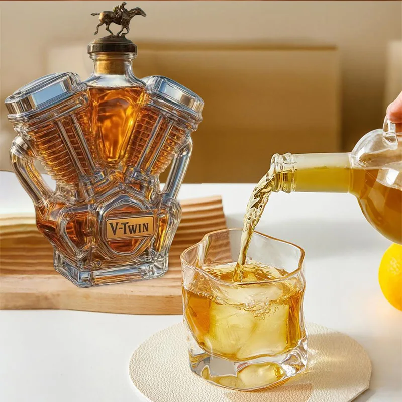 High Borosilicate Glass Mustang Whiskey Bottle Motorcycle Engine