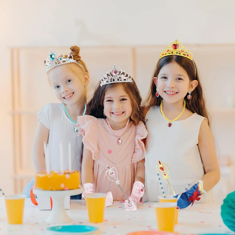 1set Princess Dress Up Party Accessories for Princess Costume Gloves Tiara Wand Necklace Earrings Bracelet  Ring Birthday Gift - 6