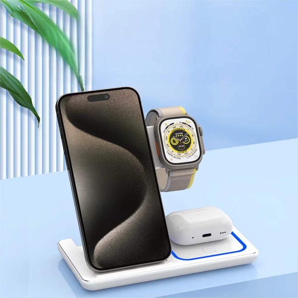 3 In 1 Foldable Wireless Charger Stand For iPhone 15 14 13 12 Pro Max Plus IWatch AirPods 3/2 Fast Charging Station Dock Holder